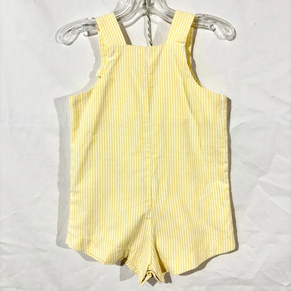 Lisa Jackson Yellow Stripped Overalls with Bunny Carrots (Vintage) Easter Spring